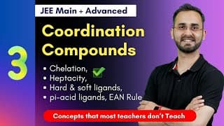 Chelation, Heptacity, Hard & soft ligands, pi-acid ligands, EAN Rule