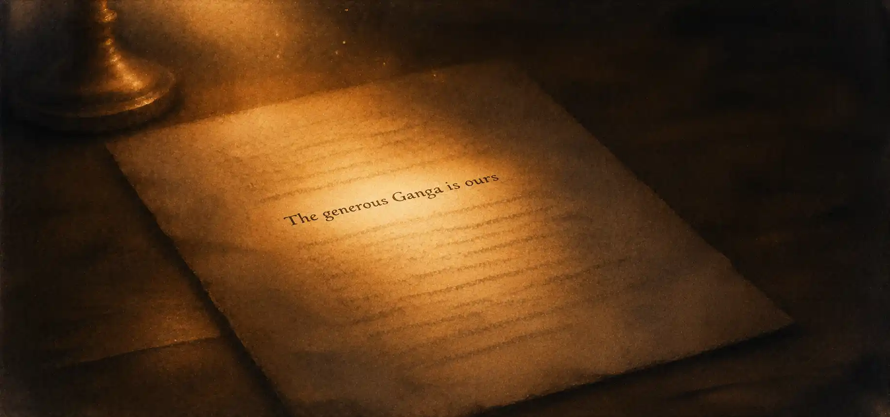 A single line of the poem highlighted in warm amber light on a page, the rest of the page in shadow